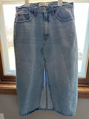 Abercrombie & Fitch Light Blue Denim Midi Skirt with Front Slit